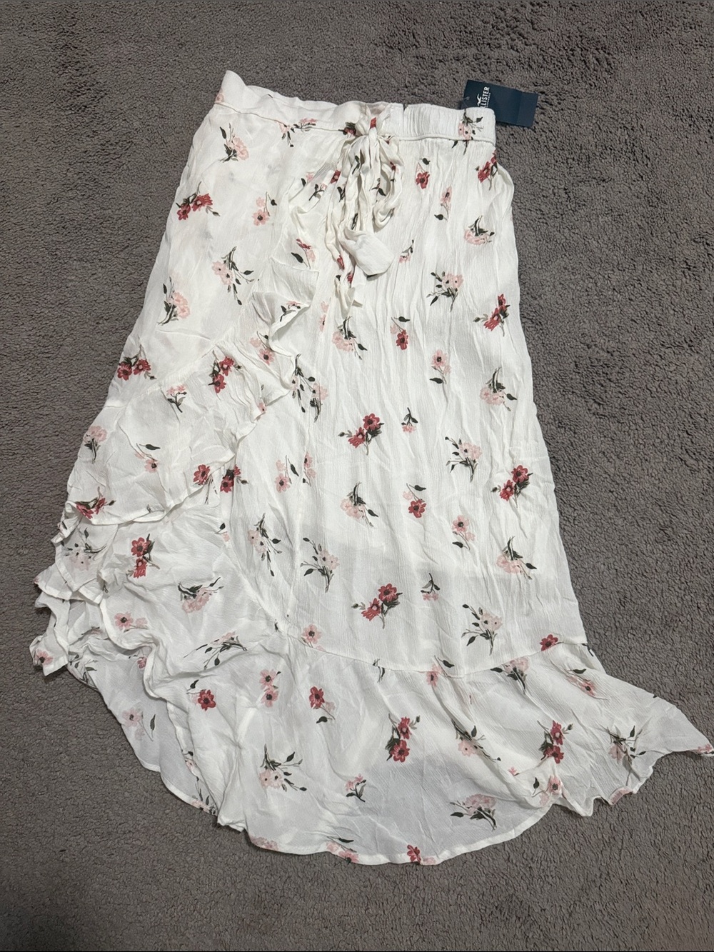 Hollister White Maxi Skirt with Pink & Red Floral Print